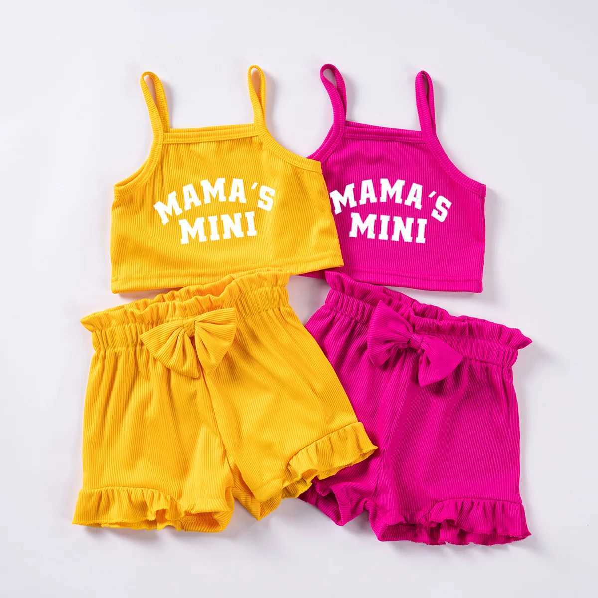Clothing Sets Baby Girl Alphabet Printed Camisole Set Casual Sleeveless Top Solid Color Shorts with Bow 0-2Y Baby Girl Cute ClothingY241225M793