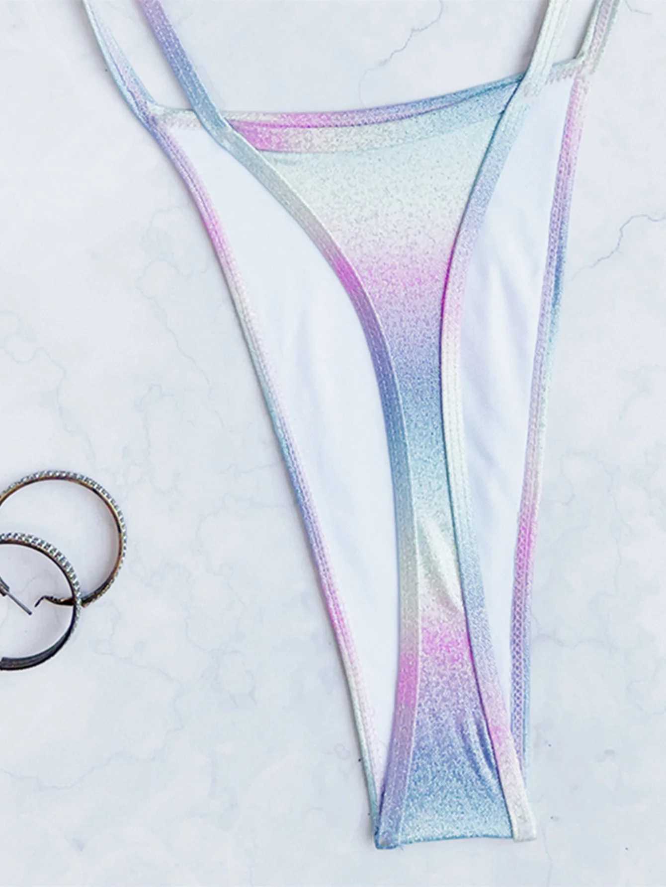 Sexy Gillter Gradiente Rainbow Backless Bikini one-piece swimsuit bikini bodysuit bikini swimsuit bikini swimsuitW241225