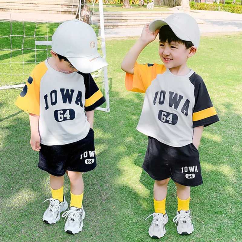 Clothing Sets Summer Children Boy Clothes Set Teenage Girls Patchwork T-shirts and Shorts 2pcs Suit Kid Letter Top Bottom Outfits TracksuitsY241225HVI