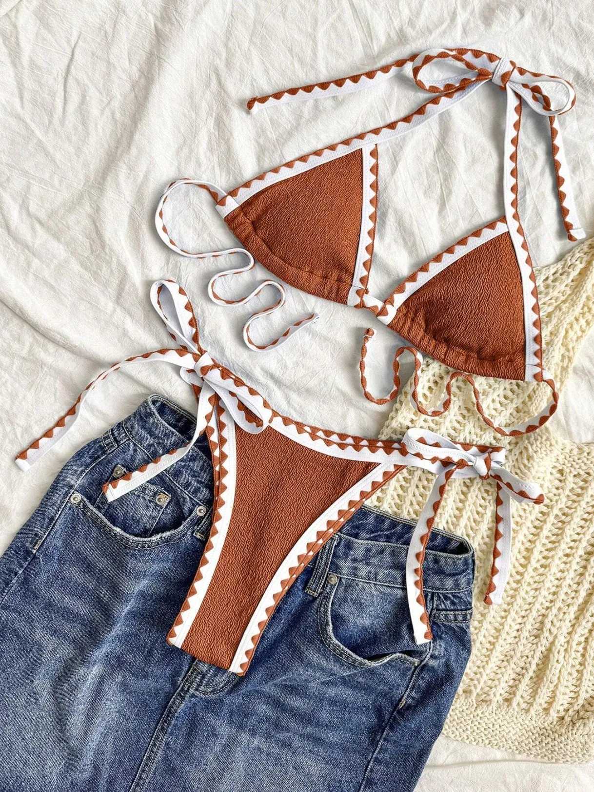 2018 suspender two-piece triangular bikini set womens swimsuit womens swimsuit bathroom swimsuit beach wear summer swimsuitW241225