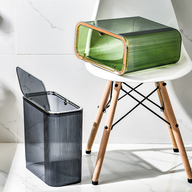 Modern transparent PET slit trash can with flip cover