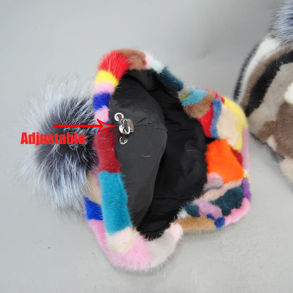 2024 Female Cute Fashion Winter Fox Fur Ball Hat Windproof Colorful Baseball Caps Real Mink Fur Hat Women Thick Warm Russian Cap 241225