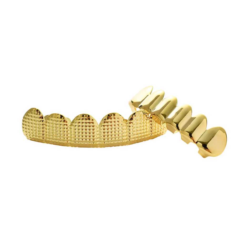 Hip Hop Gold Plated Teeth Grillz Set Top Bottom Tooth Grills Dental Mouth Punk Teeth Cs Cosplay Party Rper JewelryXJ241225
