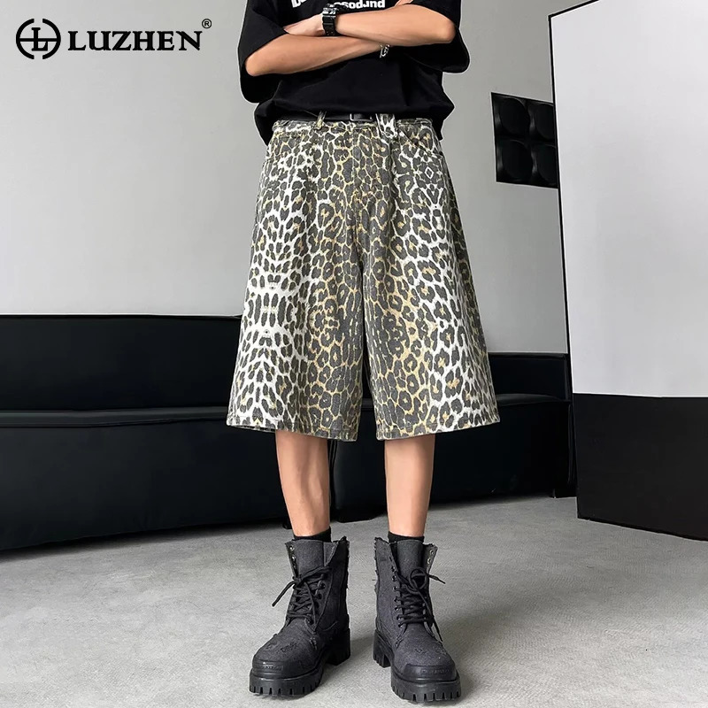 LUZHEN Leopard Print Personality Trendy Seven-point Pants 2024 Korean Original Men Fashion Street Mens Shorts LZ3181 241224