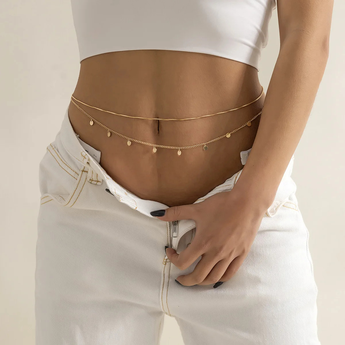Boho Multilayer Summer Beach Waist Chain Women Retro Creative Gold Color Round Sequin Pendant Body Fashion Jewelry 241225