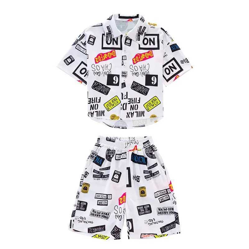 Clothing Sets Summer Teenage Boy Clothes Set Children Fashion Single Breasted Short Sleeve Shirt Top and Shorts Bottom 2pcs Suit Beach WearY2412253OMQ