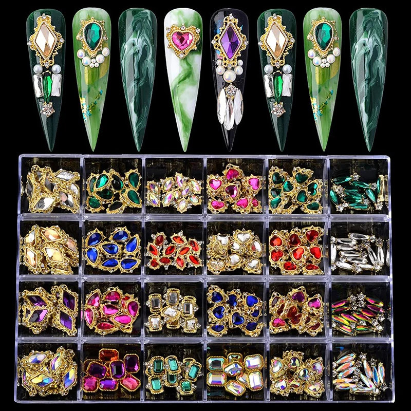 Nail Art Rhinestones Gems Decorations Set Jewelry Nails Charms Crystal Glass Diamond Accessories For DIY Nail Art 241225