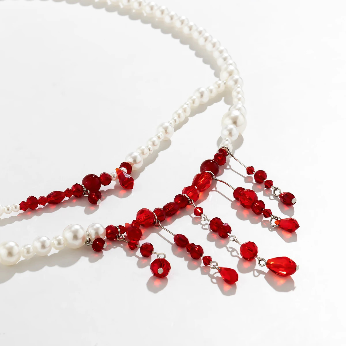 Salircon Punk Pearl Double Layer Waist Chain Gothic Red Crystal Bead Pendant Belly Chain Women Sexy Trend Body Jewelry 241225