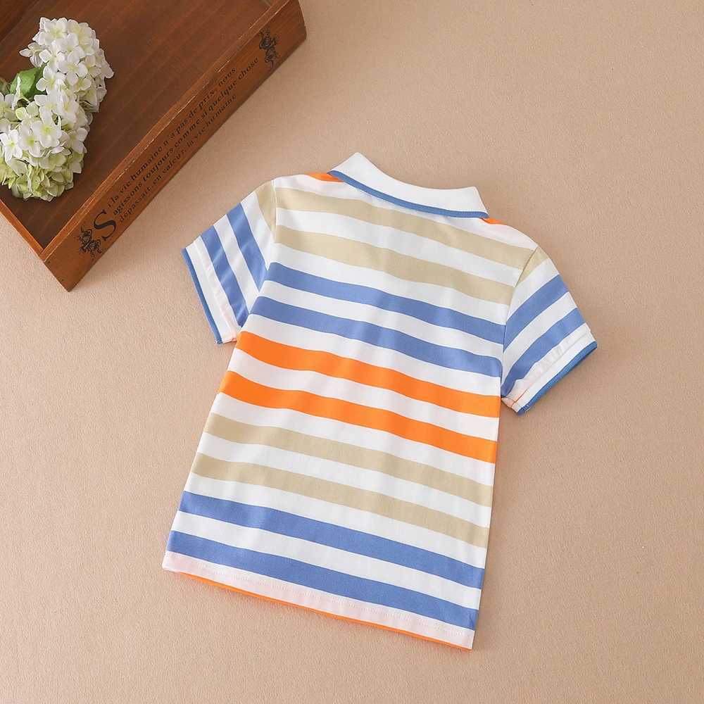 Baby Boys Polo Shirts High-quali Summer Short Sleeved Striped Top Shirt Clothes 2T-6T Kids Turn-down Collar TshirtsXJ241225