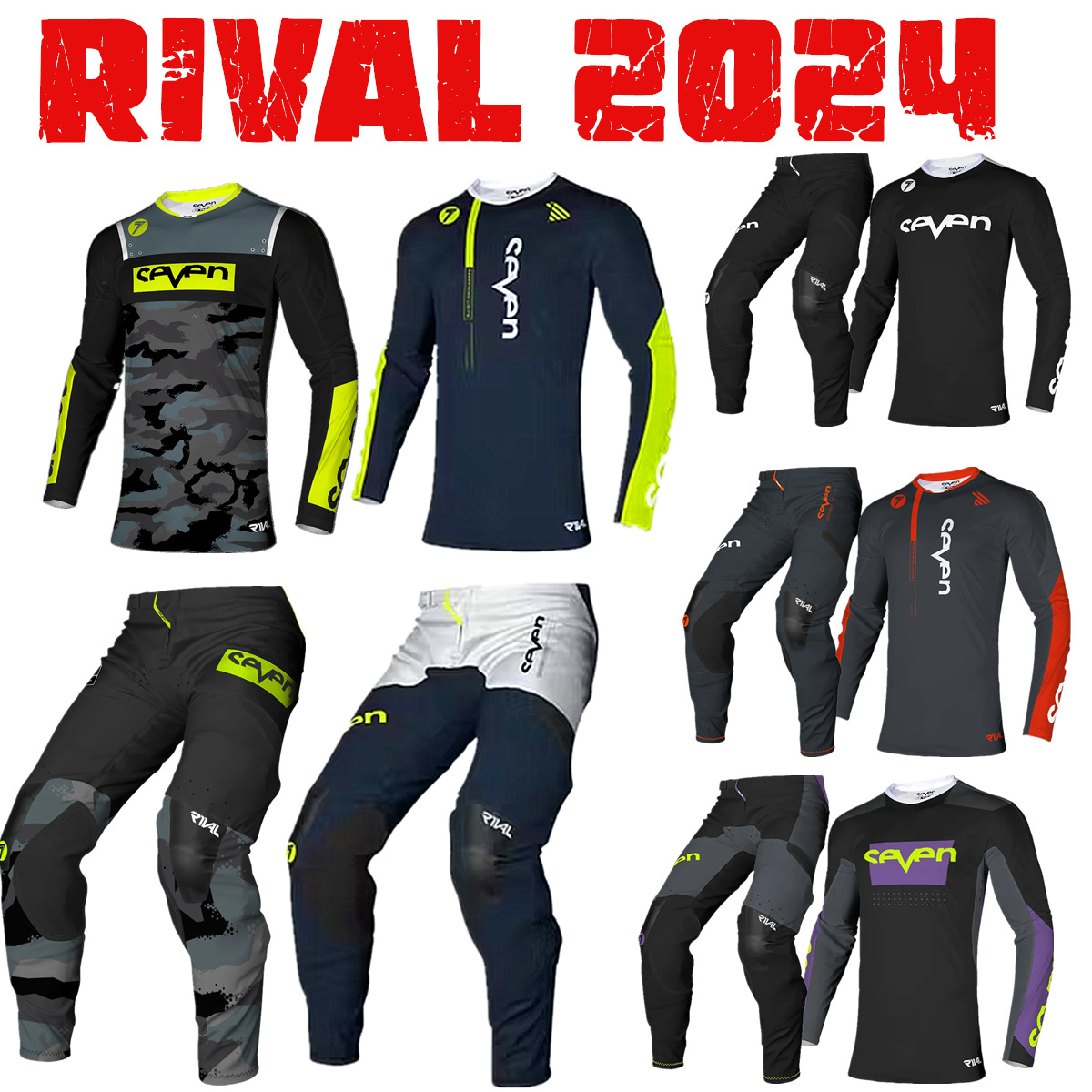 2023 Seven Gear Orange Rival Off Road Motocross Jersey Set Dirt Bike Suit MX Clothing Moto Combo