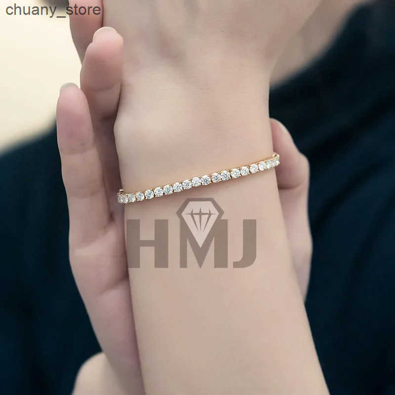Chain HMJ Moissanite Tennis Original S925 Sterling Silver Plated 18k Yellow Gold With GRA s For Women ManChams F L240910