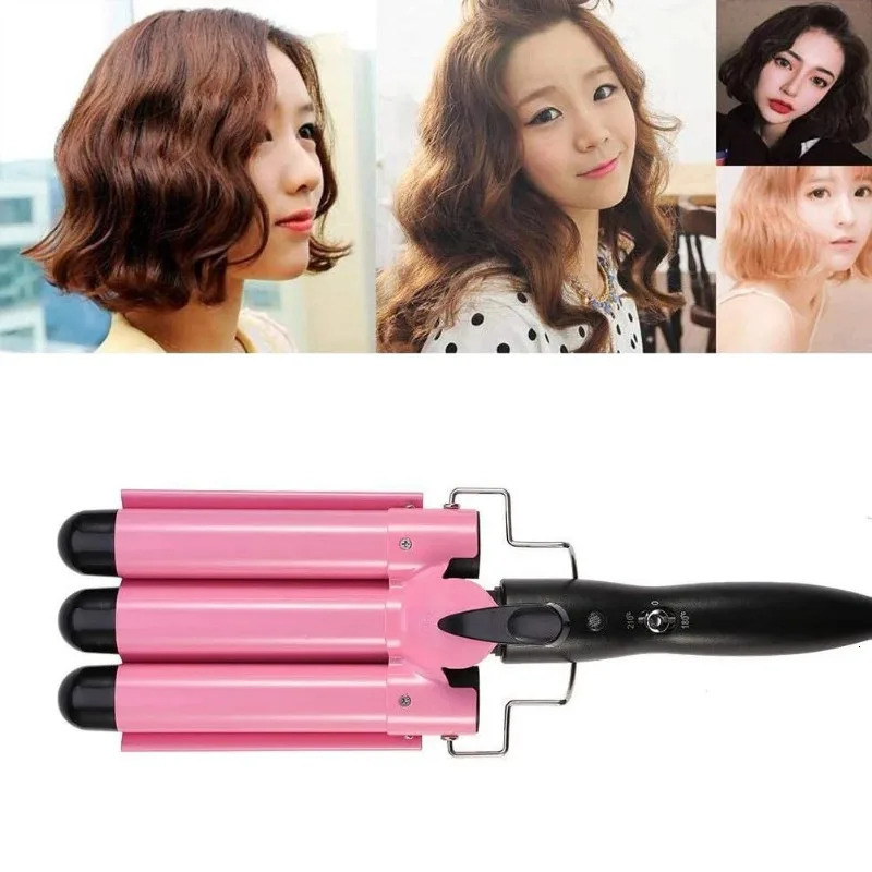 Three Tube Curling Triple Barrel Wave Water Ripple Rolls Electric Hair Curler US Fast Heating Corrugated Hair Straightener 241225