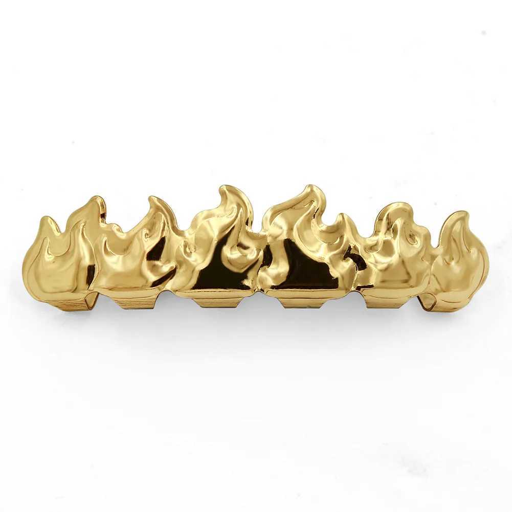 Gold Color Plated HIP HOP Teeth Grillz Flame Top Bottom Grill Set With sile Vampire teeth Christmas GiftXJ241225