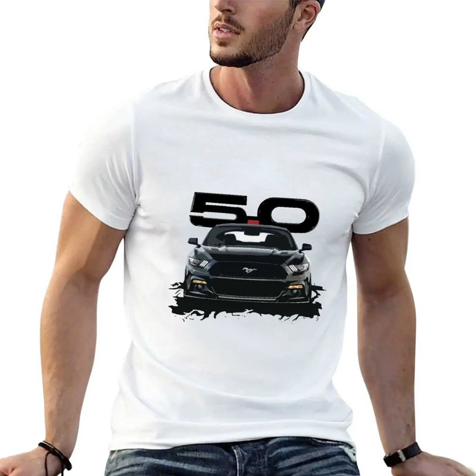 Black Mustang S550 Boys Hippie T-shirt Retro Solid Color Mens T-shirt W241225