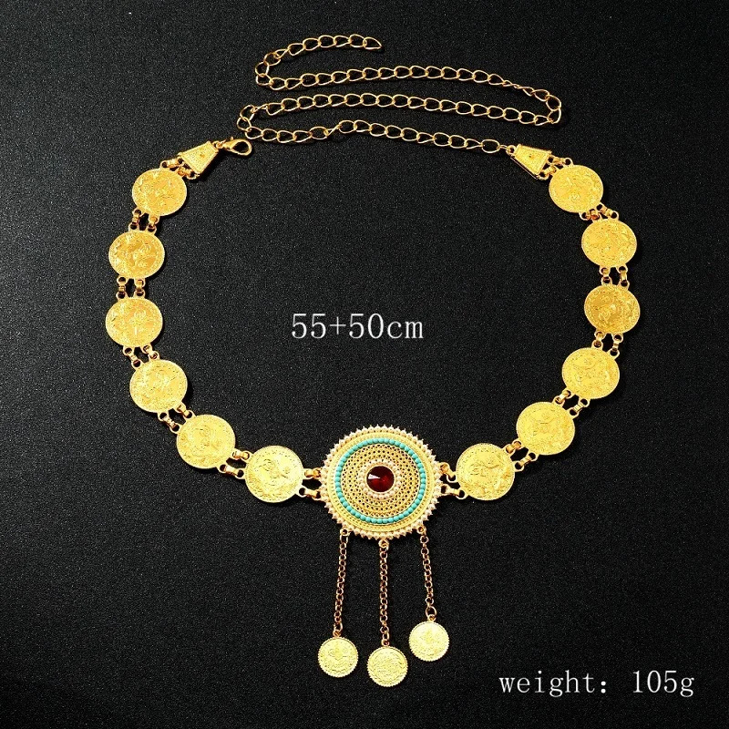 Round Metal Coin Waist Chain For Women Rhinestone Crystal Waistband Belly Chain Body Jewelry Clothing Accessories 241225