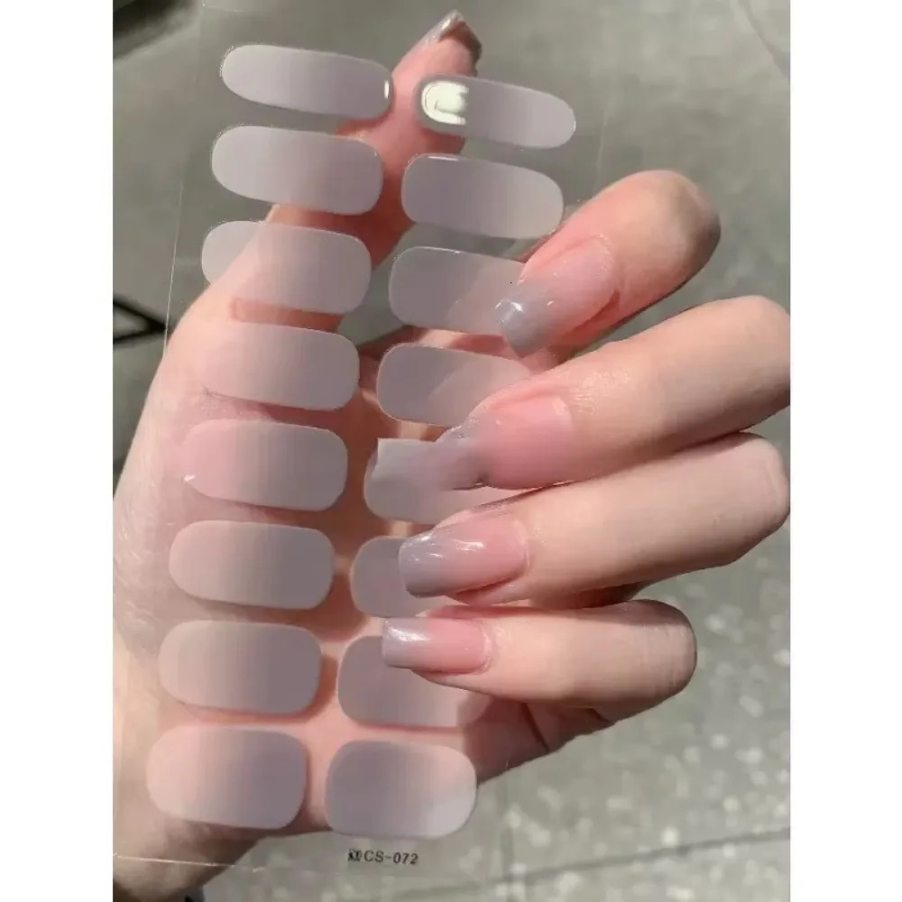 Semi-cured Gel Nail Stickers Solid Color Nail Semi-baked Tips Full UV Nail Need Decals Paste Lamp N0R7 Ideal Gift Beauty Tool 241225
