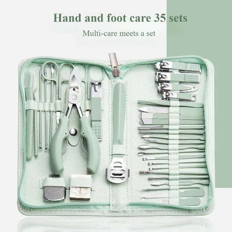22/35Pcs Nail Clipper Set Stainless Steel Nail Clipper Set Decorated with Eyebrow Razor Nail Zipper Wrap Knife Beauty Kit 241225