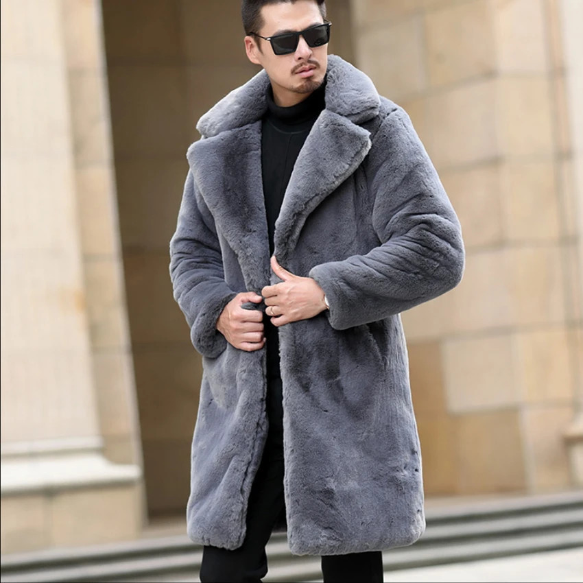 winter thermal fashion fur coat mens long mink large size jacket 241225