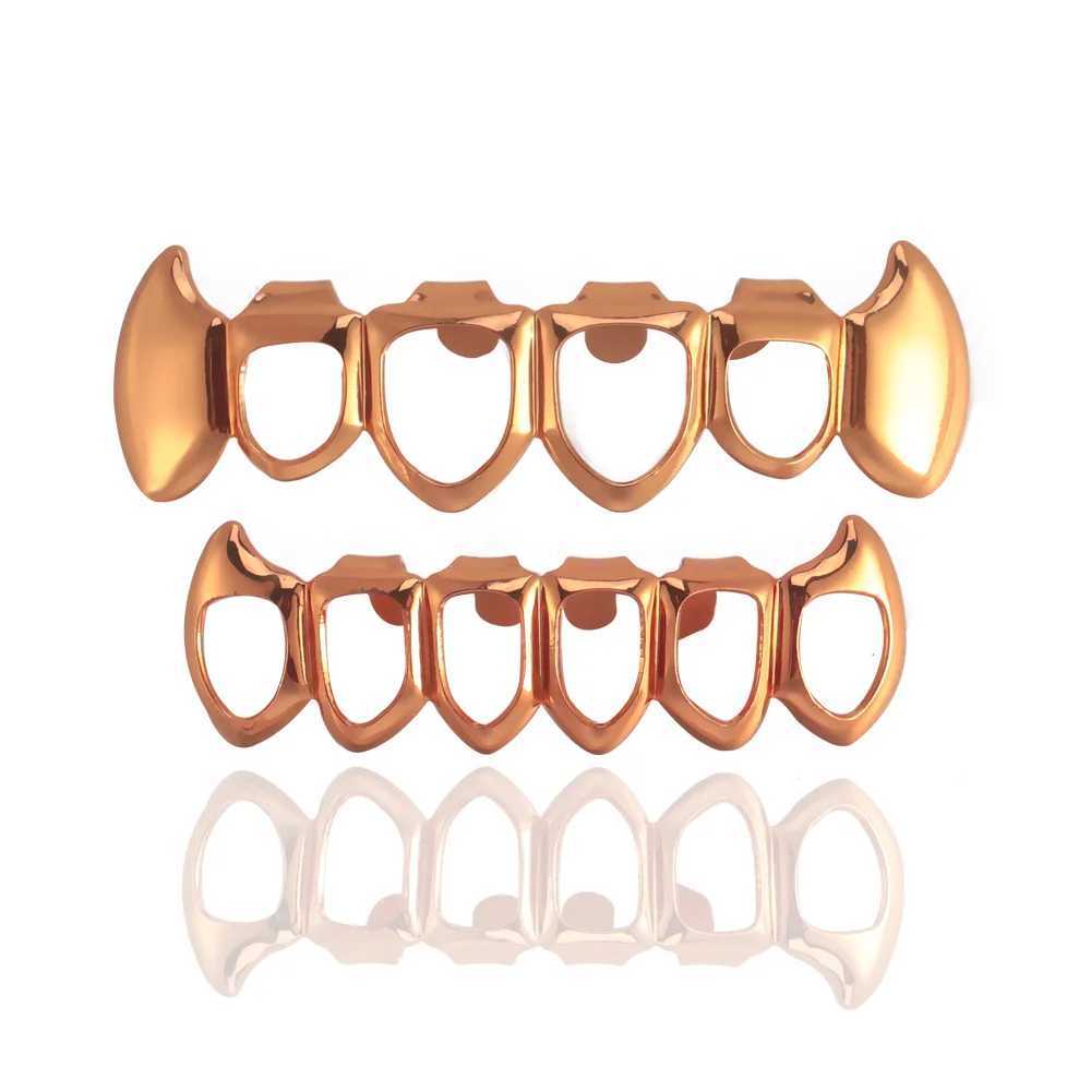 Fashion Hollow Teeth Grillz 14K Gold Plated Tooth Cs Decor Braces Fangs Dental Grills For Men Women JewelryXJ241225