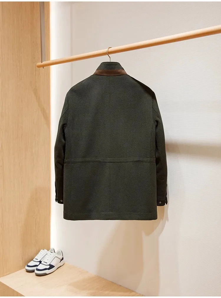 Wool Cashmere Blend Winter Mens Medium Long Cottonpadded Coat High Quality Tweed Jacket Casual 241225