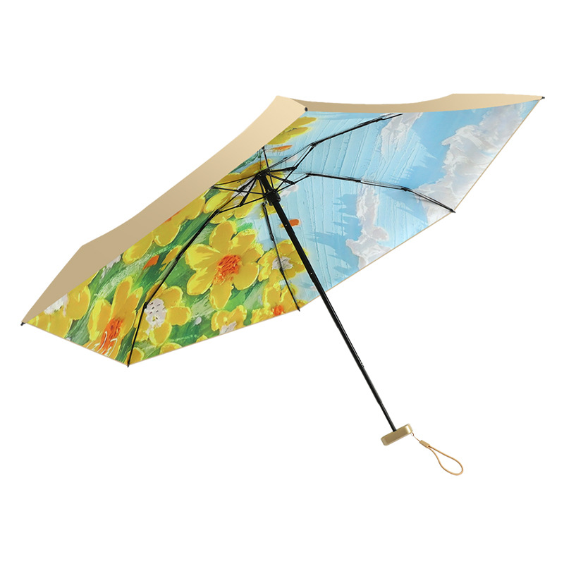 Compact Personalized Pocket Umbrellas Unique Oil Painting Finish & Durable UV Shielding