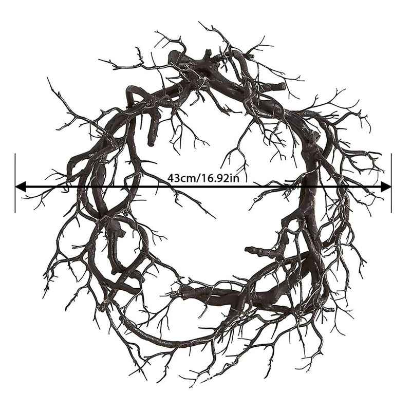 2025 Halloween Wreath Decoration for Front Door LED Lights Glitter Black Branch Halloween Decorations Scary Home Indoor Outdoor Party Decoration