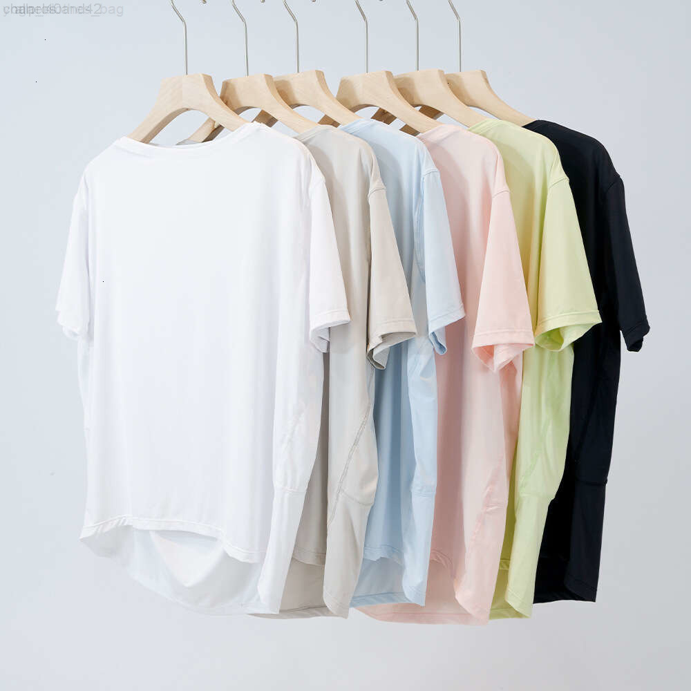 Women Summer Back in ActioN Short Sleeve T-shirts Loose Elastic Quick Dried Ice Silk Round Neck Short Sleeve Fiess Yoga Dance Sports Top New
