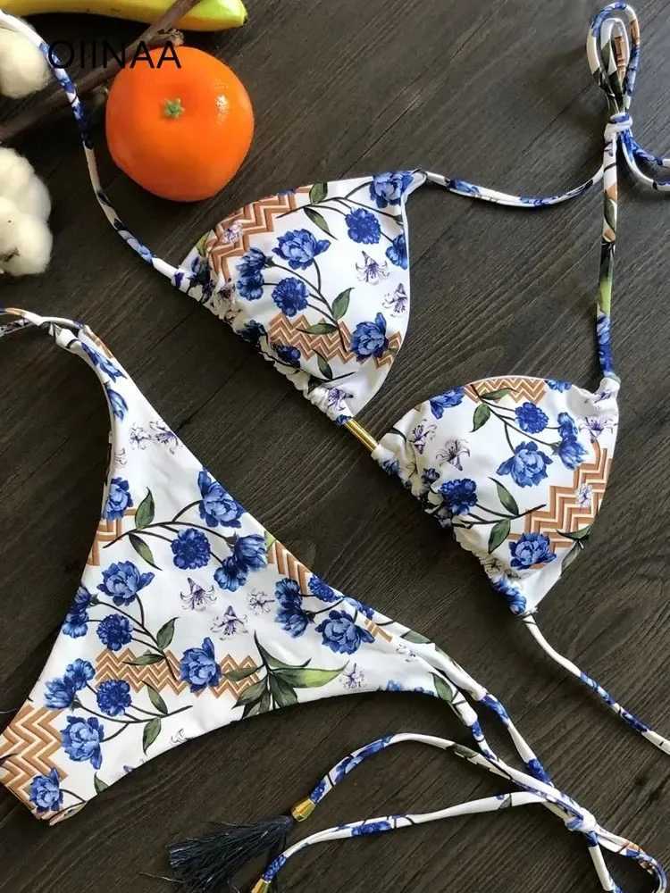 OIINAA Womens Swimsuit Sexy Printed Swimsuit Lace Bikini Set Woven Rope Two Piece Summer Womens Biquinis New Beach WearW241225
