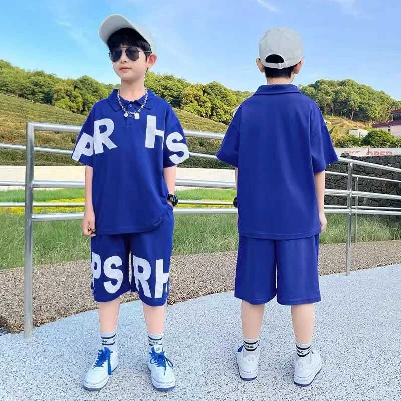 Clothing Sets Summer Children Boy Clothes Set Teenage Girls Lapel T-shirts and Shorts 2 Pieces Suit Kid Letter Top Bottom Outfits TracksuitsY241225BIF