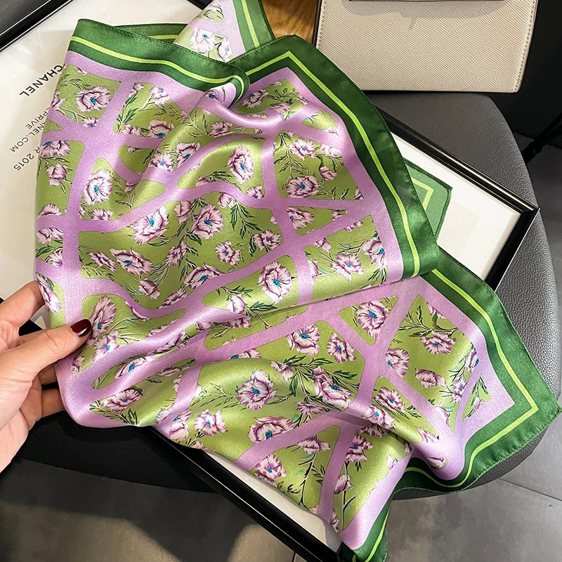 53cm Real Silk Nature Scarf Women Neckerchief Foulard Bandana Small Hairbands Fashion Floral Neck Ties for Office Lady 241225