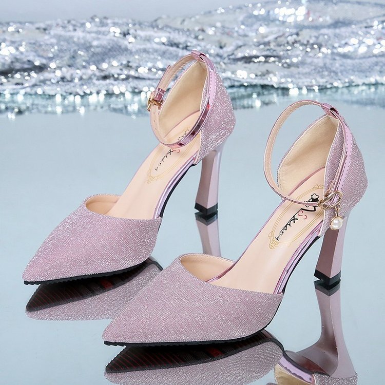 New Ddmywed Autumn Korean Version One Button High With Pointed Hollow Glitter Single Thin Heels Women S Shoes Chinese Brand F Ddmysaturn