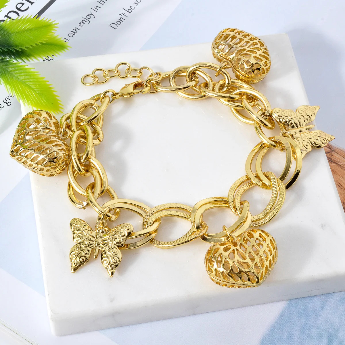 italian Charm Bracelet Jewelry For Women Hip Hop Punk 18K Gold Plated Bracelet Trend Wedding Party Mothers Day Gift 241225