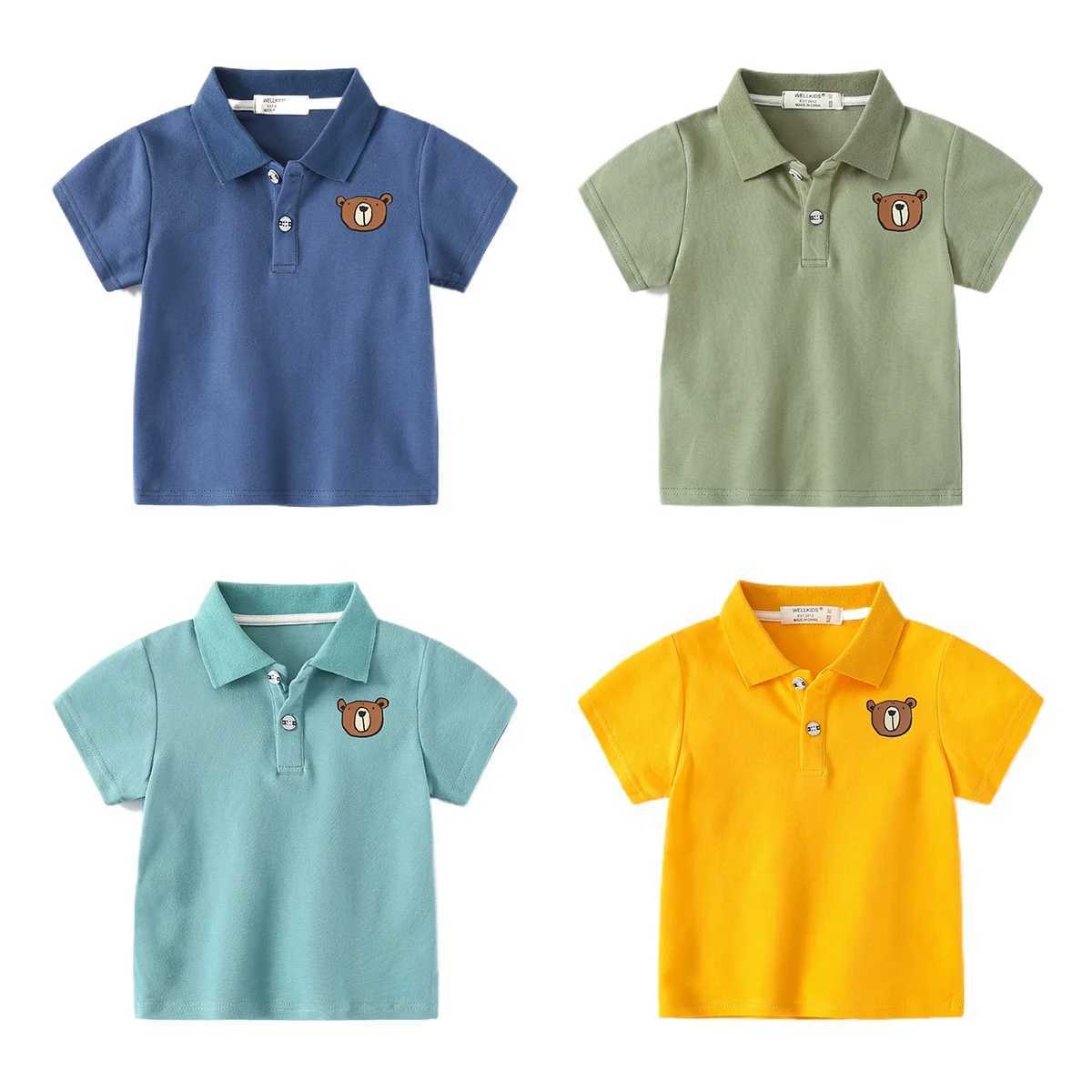Summer Boys Short Sleeve Casual Breathable Cotton Printed T-shirt Kids Contrast Color Polo Shirt Top 3-8 Years 4 ColorsXJ241225