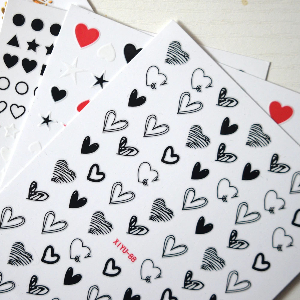 10PCS Black and White Love Laser Gold and Silver Crown Nail Art Sticker Geometry Nail Slider Sticker Decal 241225
