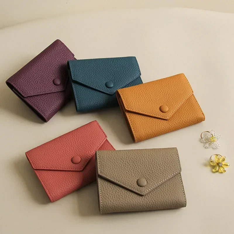PU Leather Small For Women Wallet Envelope Card Holder Multipurpose Zip Coin Cowhide Short Purse