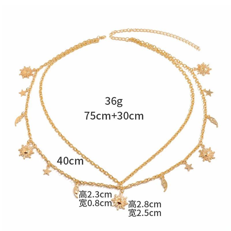 Hip Hop Fashion Metal Star Moon Double Layer Chain Sexy Pants Chain Body Fashion Sexy Adjustable Waist Chain 241225