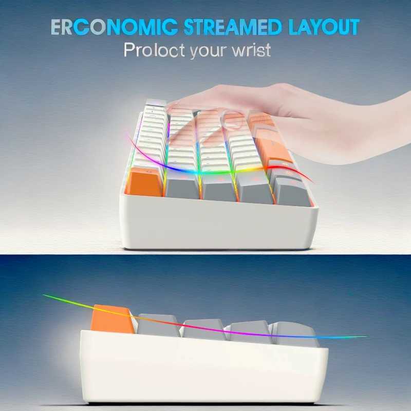 Keyboard RGB USB wired 63 keys gaming gamer compact mini pc keyboards for tripsofficegames business key board (Grey Orange)XJ241225