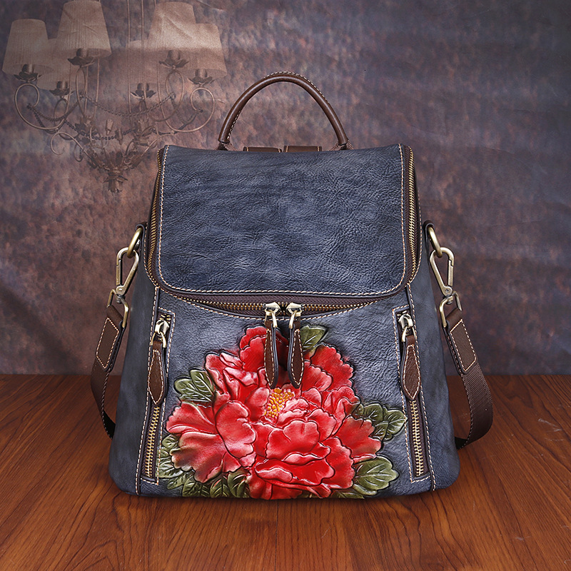 2023 new top layer single shoulder crossbody backpack three use high-capacity cowhide women's bag