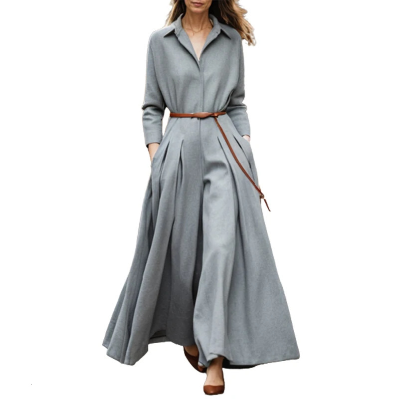 Yeezzi Womens Wide Leg Lapel Jumpsuits Spring Autumn Long Sleeves Solid Color Pleated Casual Commute One-piece Outfits 241224