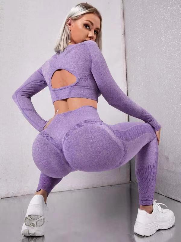 Designer women's seamless yoga suit with beautiful back long sleeves peach buttocks set awkward lines lifted buttocks tight fit high waist nude s