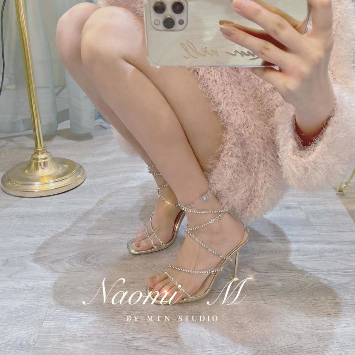 New Ddmywed Summer Square Head Rhinestone Sandals Slim Heel Open Toe High Heels Crystal Sexy One Line Roman Shoes Female Chinese Brand F Ddmysaturn