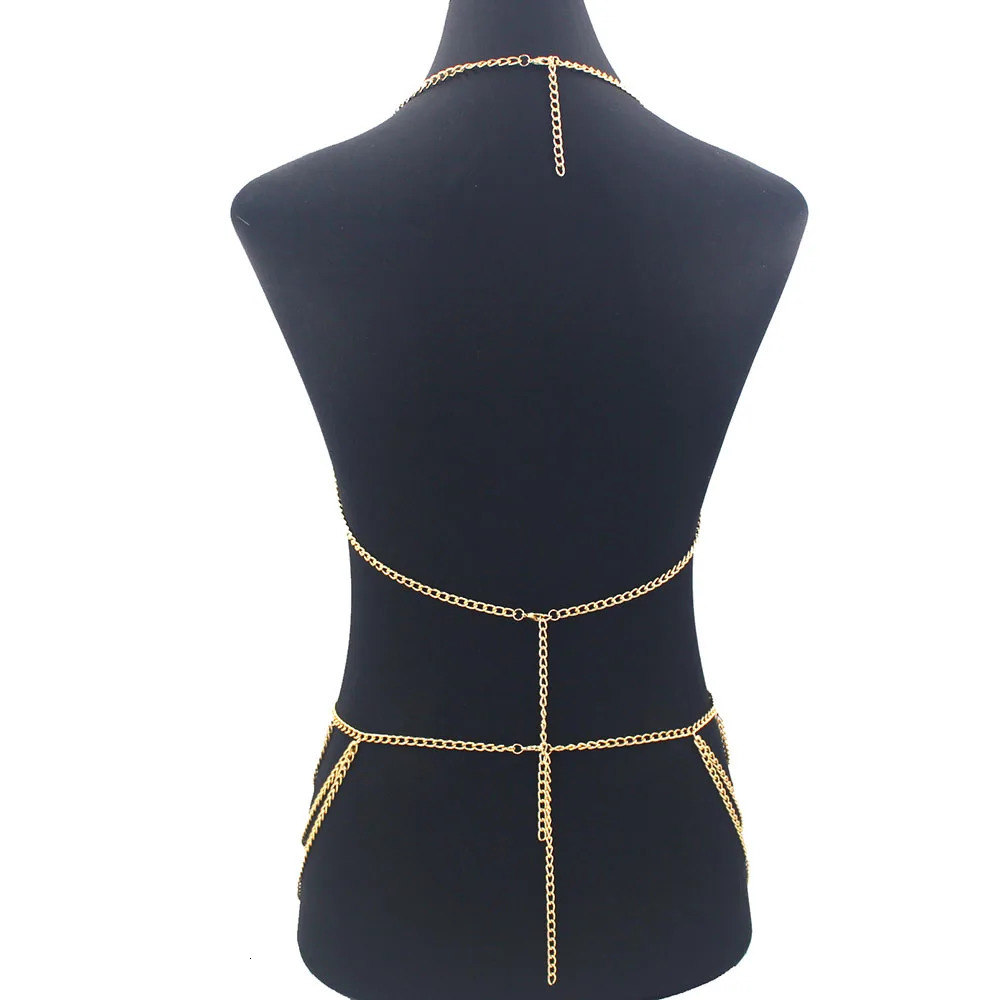 Fashion Simple Metal Bra and Waist Chain Set Lingerie Womens Decorations Underwear Festival Bodies Chain Jewelry Harness 241225