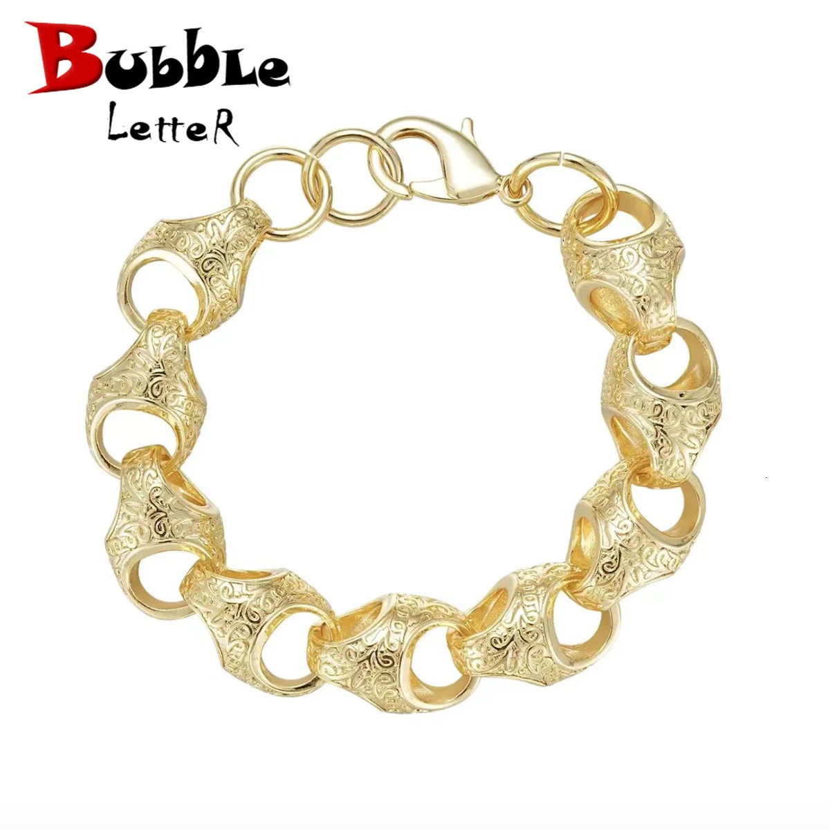 Bubble Letter Acorn Bracelet for Men Adjustable Wrist Bangles Lobster Clasp Real Copper Gold Color Hip Hop Jewelry 241225