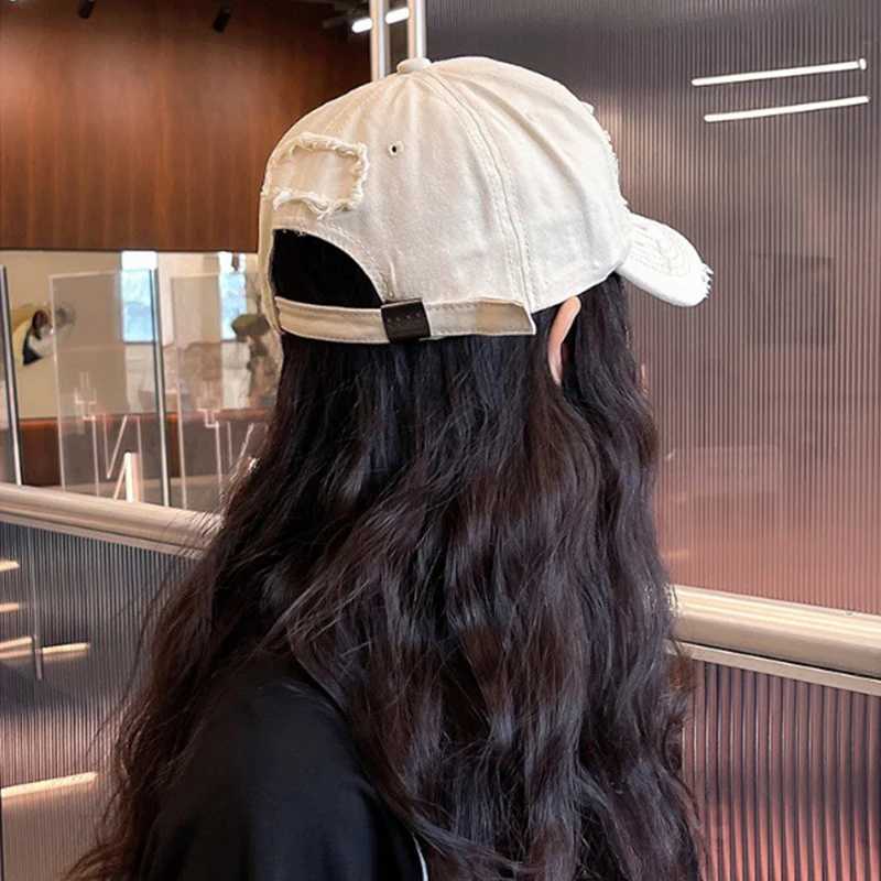 New Distressed Held Womens Baseball Hat Solid Color Pure Cotton Snap Cap Hip Hop Korean Punk Cotton Peaked Hat W241225