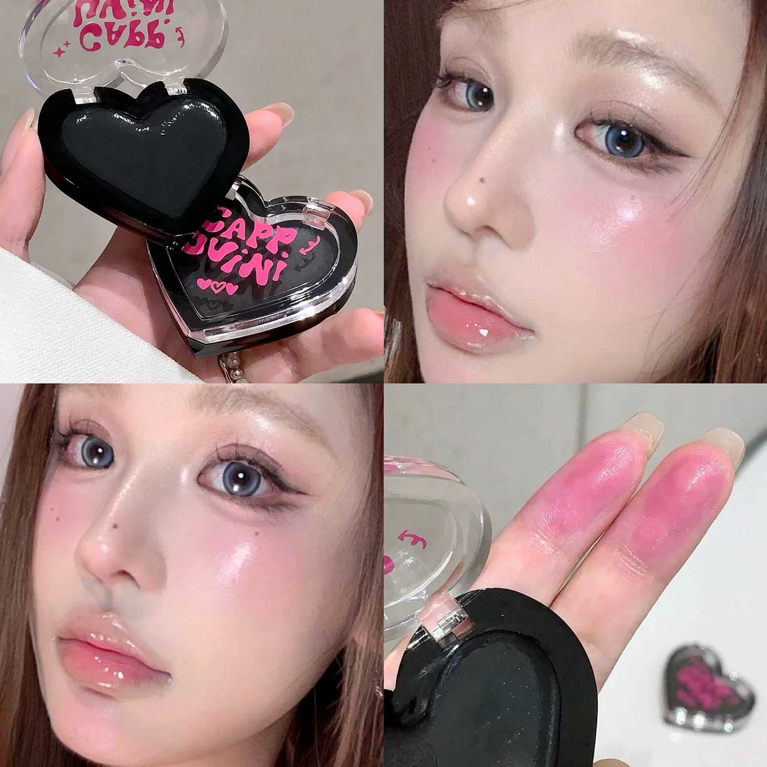 Cappuvini Heart Shape Ber Cream Black Crystal B Balm Temperature Change B Gel Makeup Pink Cheek Tint Rouge PaletteXJ241225