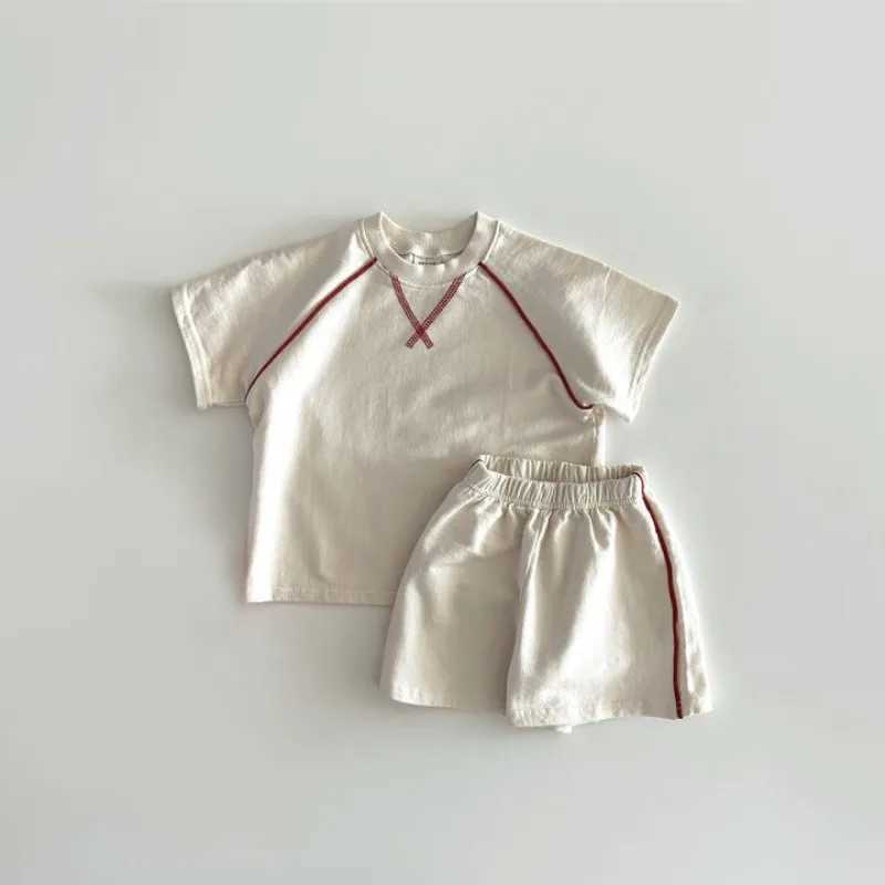 Clothing Sets Korean style newborn boys and girls sports clothing short sleeved pure cotton color Tshirtshort sleeved childrens track and field clothY