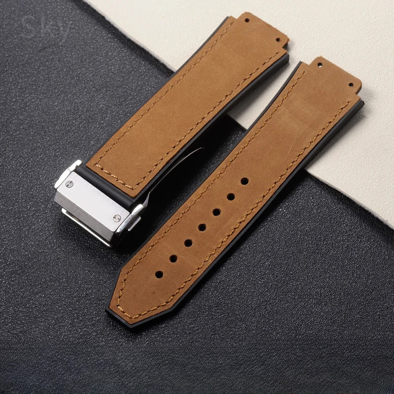 For Hublot Yubo Classic Fusion Big Bang Convex Interface Folding Buckle Men Sport Frosted Leather Silicone Underskin Watch Strap 241225