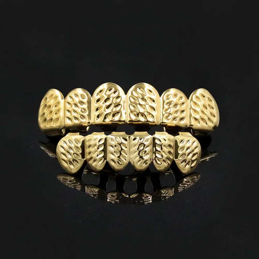 Hip Hop Top Bottom False Teeth Portable Halloween Mouth Grills Gifts Copper Plated Gold Tooth Cs Party for Cosplay CostumesXJ241225