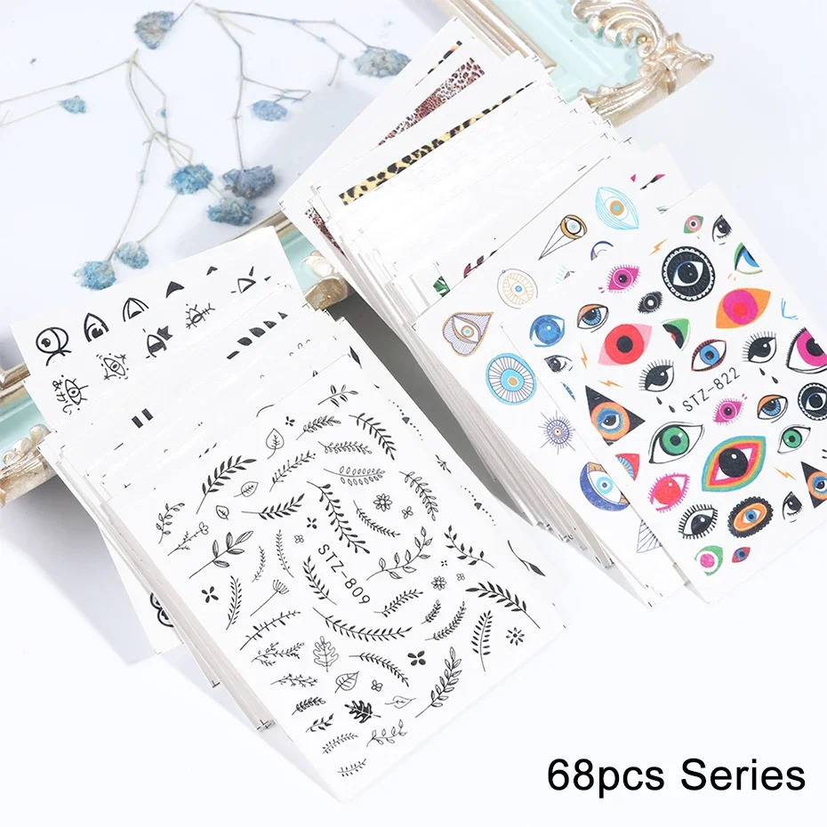 Water Transfer Nail Art Sticker Set Black Lace Flower Leaf Decal Slider Wraps Tips Decor DIY Manicure SASTZ808-855 241225