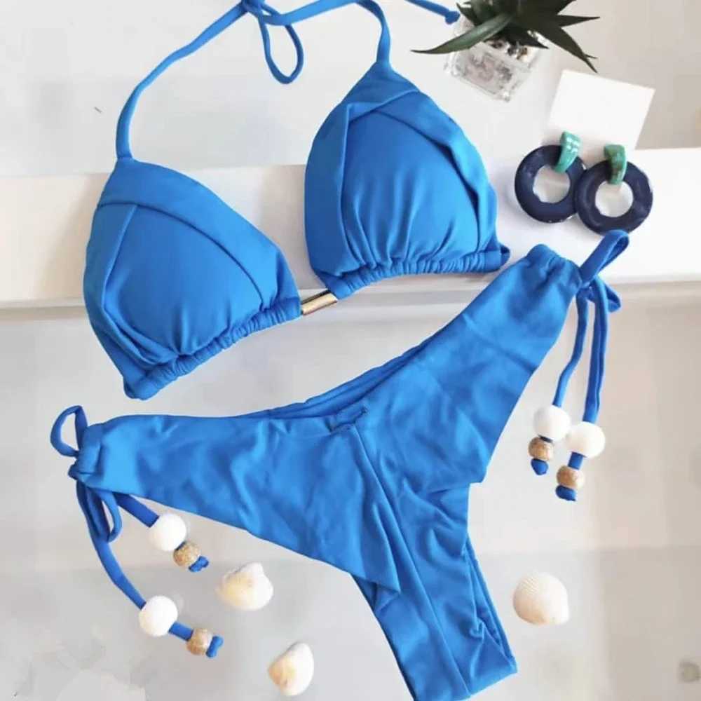 2024 sexy womens bikini Brazilian triangle bikini push up swimsuit metal chain beach bikiniW241225